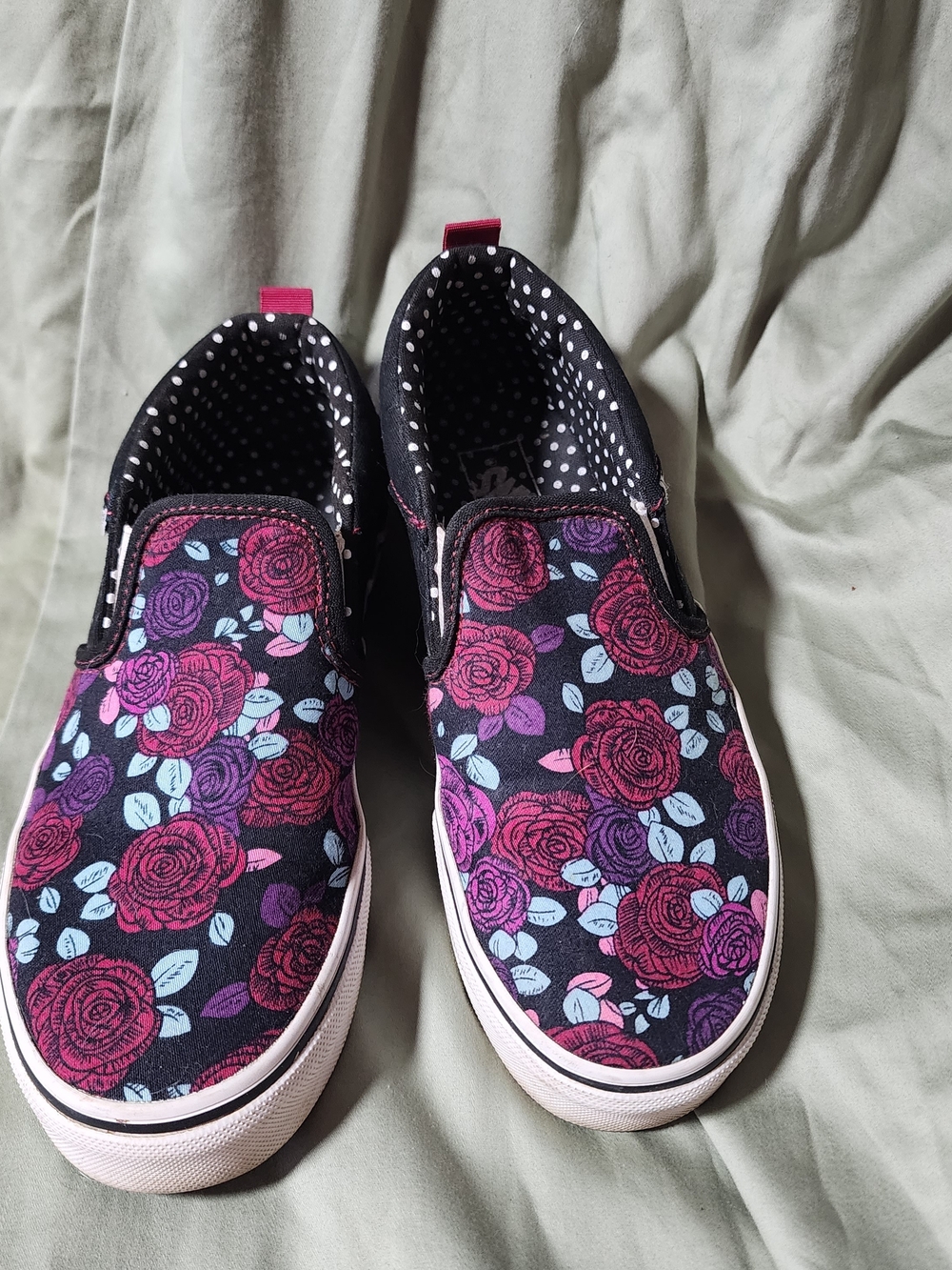 Vans Girls Black Slip-On Sneakers with Dark Rose